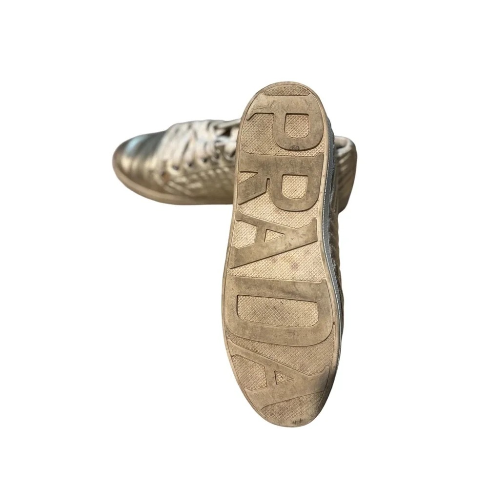Prada Milano Metallic Gold Quilted‎ Leather Low Top Sneakers 1E254L EU 38.5